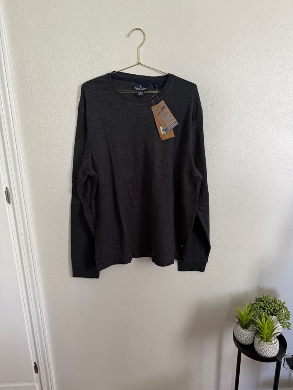Mens L Tailor Vintage Charcoal Heather Long Sleeve Crewneck Shirt NWT